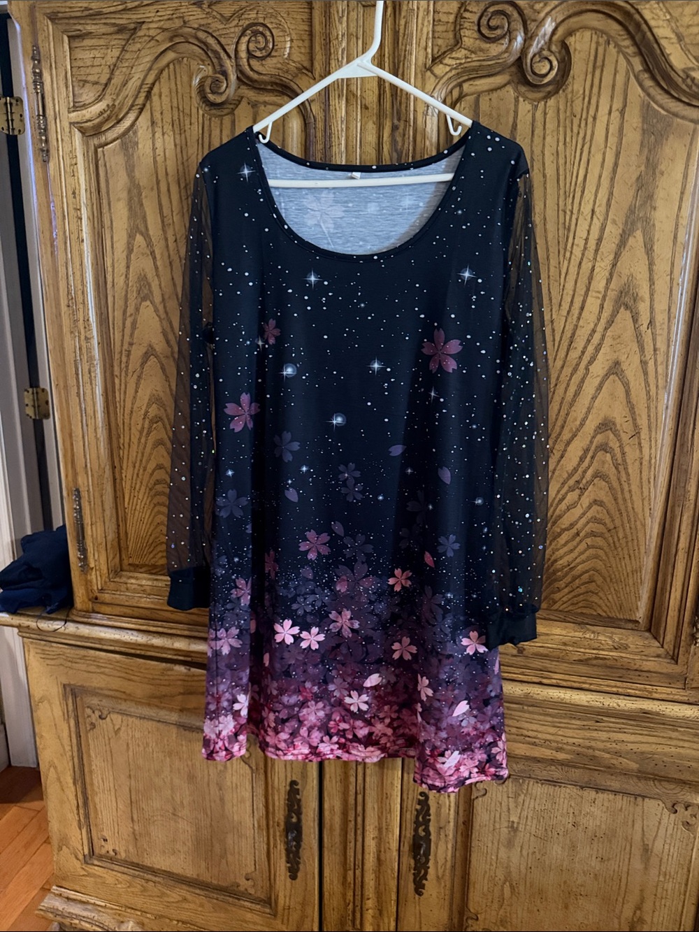Women’s Black Floral Sparkle Tunic Dress - Pink Ombre